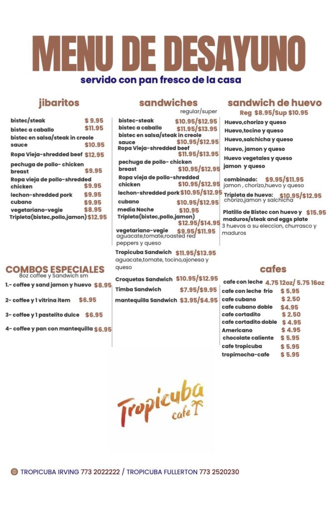 tropicuba menu image